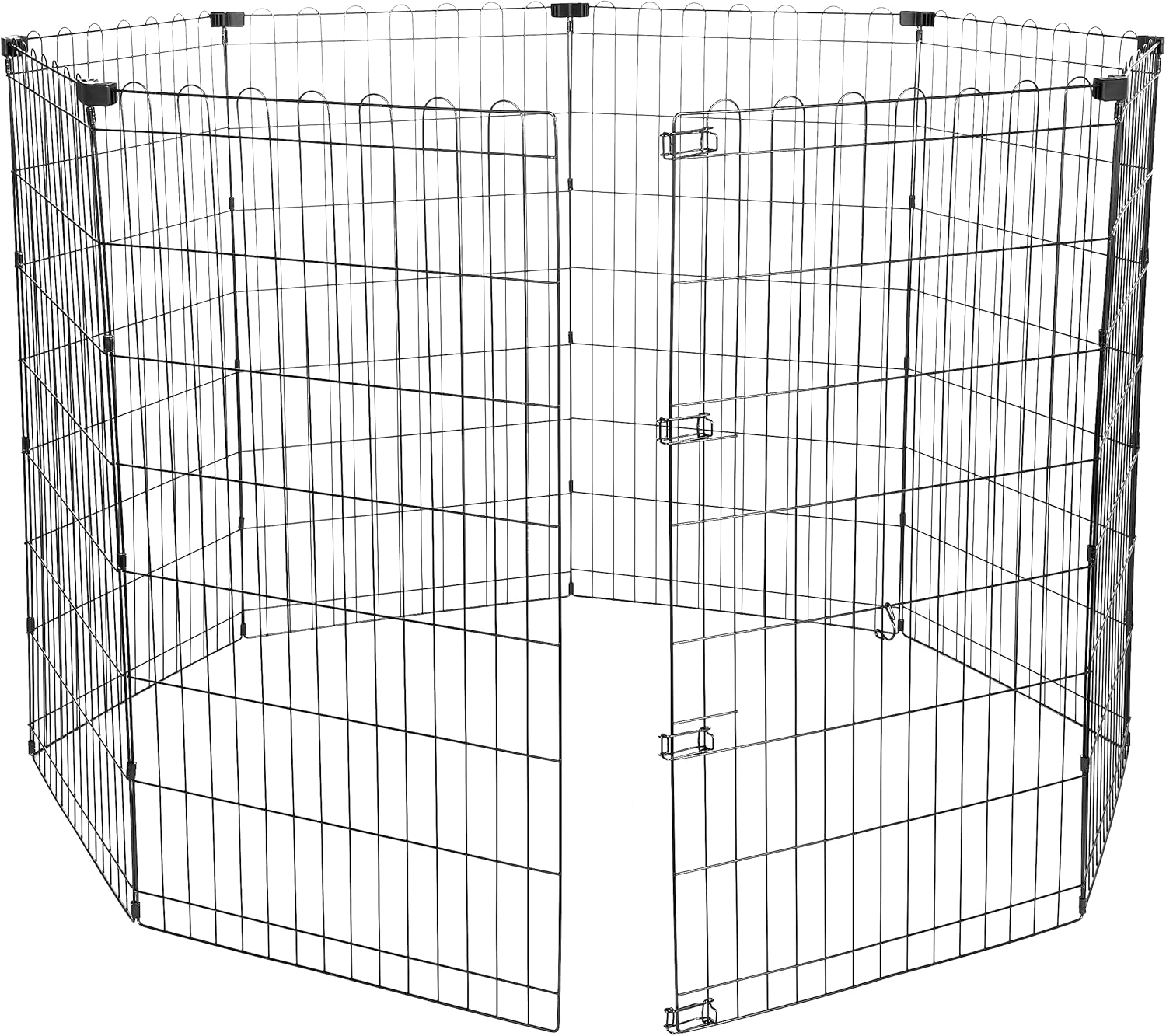 imageAmazon Basics Foldable Metal Exercise Playpen for Dogs IndoorOutdoor Portable Pet Pen Octagonal Single Door Extra Small 60 x 60 x 24 Inches Blackblack