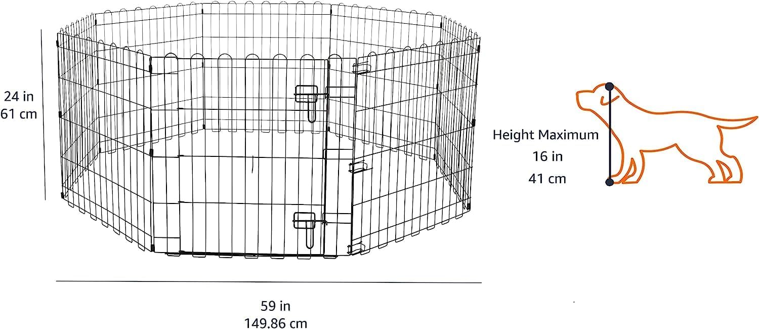 imageAmazon Basics Foldable Metal Exercise Playpen for Dogs IndoorOutdoor Portable Pet Pen Octagonal Single Door Extra Small 60 x 60 x 24 Inches Blackblack