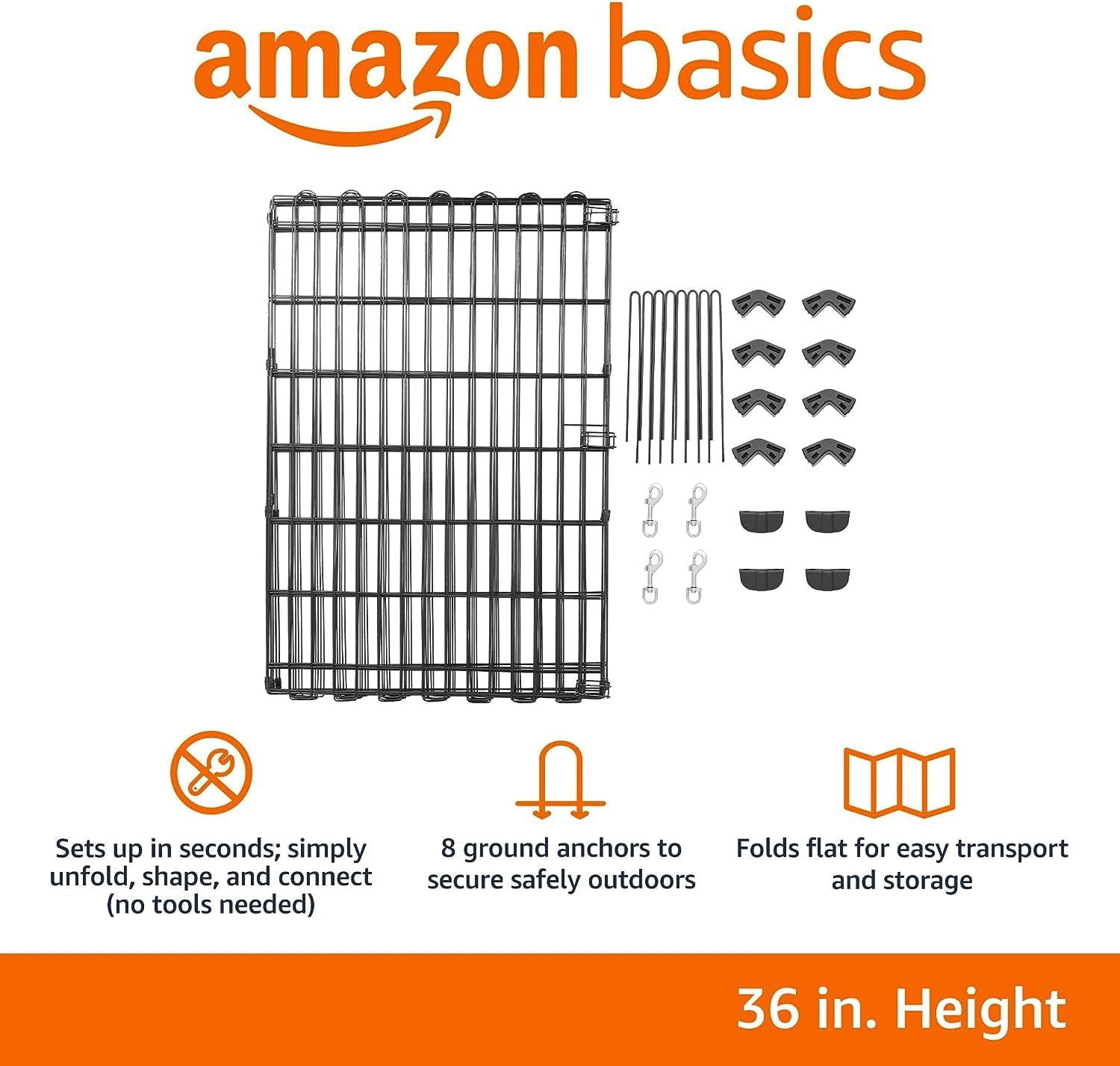 imageAmazon Basics Foldable Metal Exercise Playpen for Dogs IndoorOutdoor Portable Pet Pen Octagonal Single Door Extra Small 60 x 60 x 24 Inches Blackblack