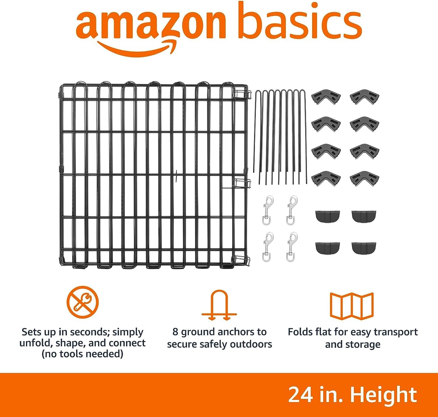 imageAmazon Basics Foldable Metal Exercise Playpen for Dogs IndoorOutdoor Portable Pet Pen Octagonal Single Door Extra Small 60 x 60 x 24 Inches Blackblack