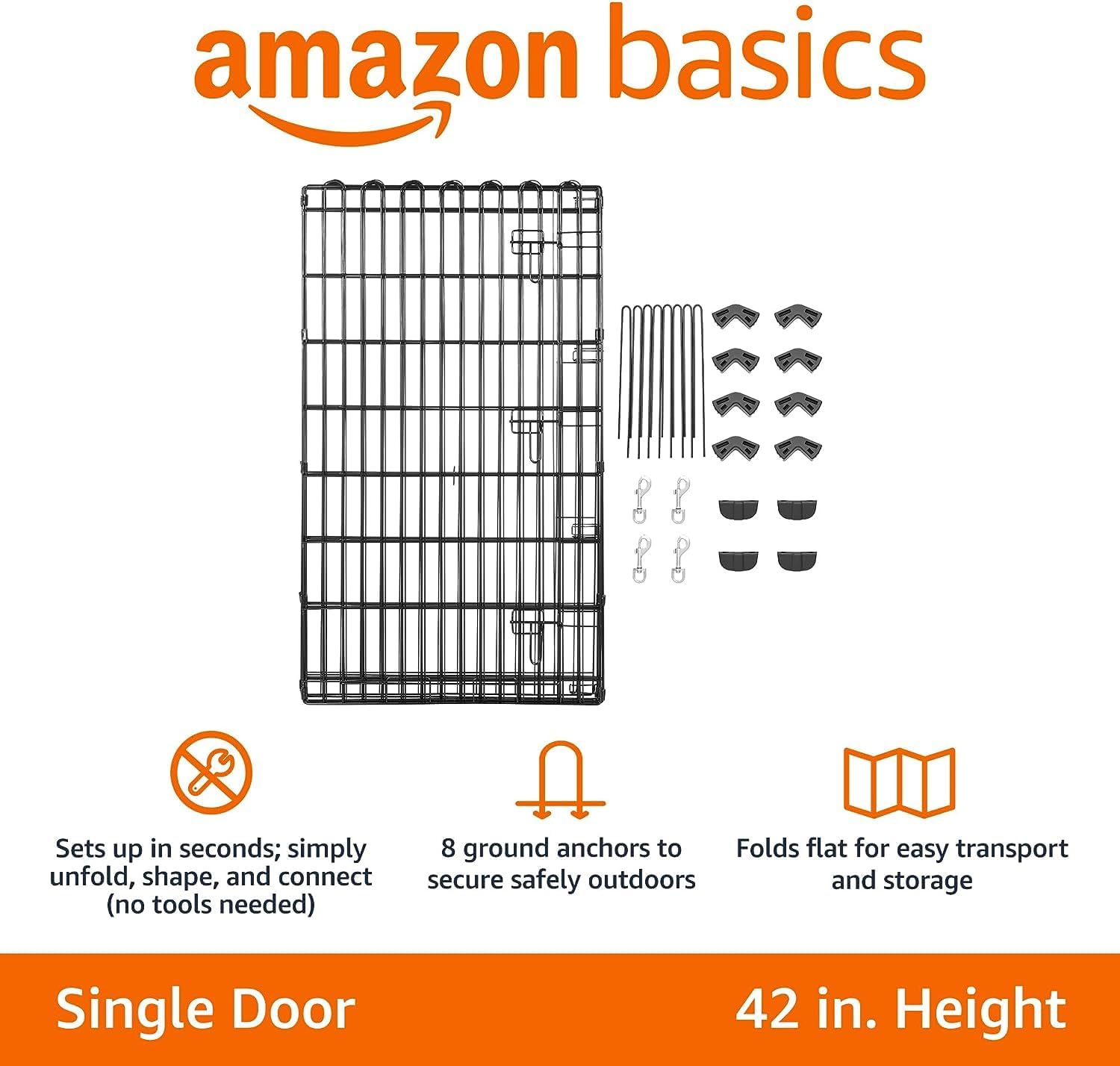 imageAmazon Basics Foldable Metal Exercise Playpen for Dogs IndoorOutdoor Portable Pet Pen Octagonal Single Door Extra Small 60 x 60 x 24 Inches Blackblack