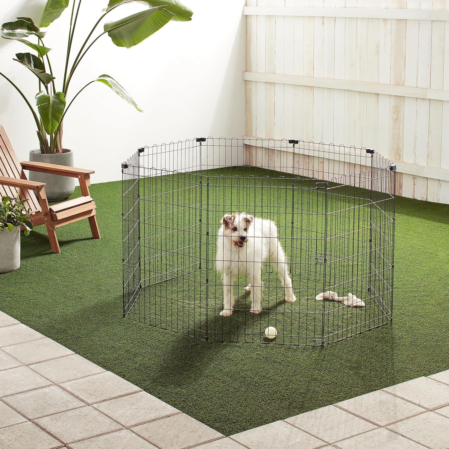 imageAmazon Basics Foldable Metal Exercise Playpen for Dogs IndoorOutdoor Portable Pet Pen Octagonal Single Door Extra Small 60 x 60 x 24 Inches Blackblack