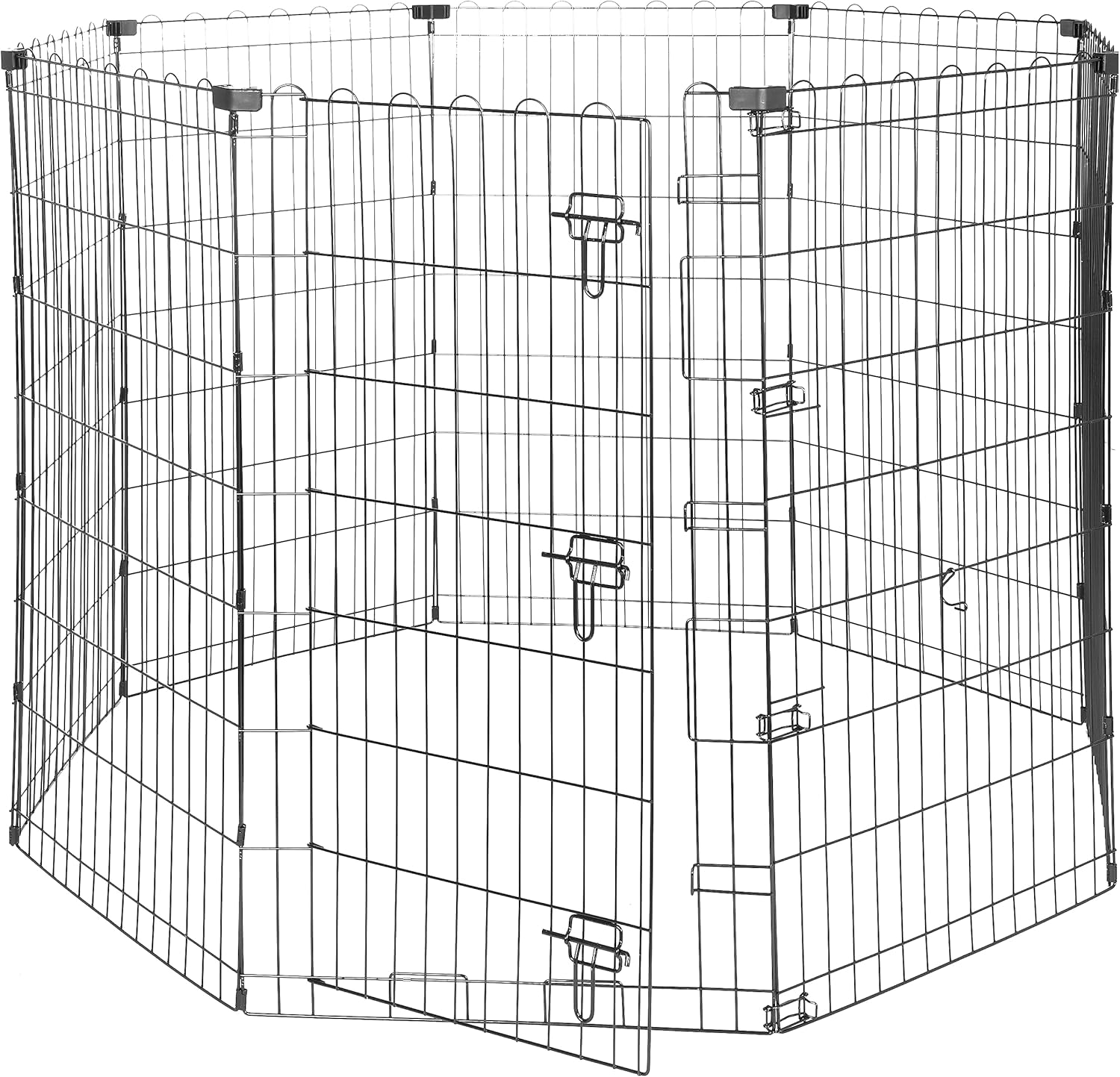 imageAmazon Basics Foldable Metal Exercise Playpen for Dogs IndoorOutdoor Portable Pet Pen Octagonal Single Door Extra Small 60 x 60 x 24 Inches Blackblack