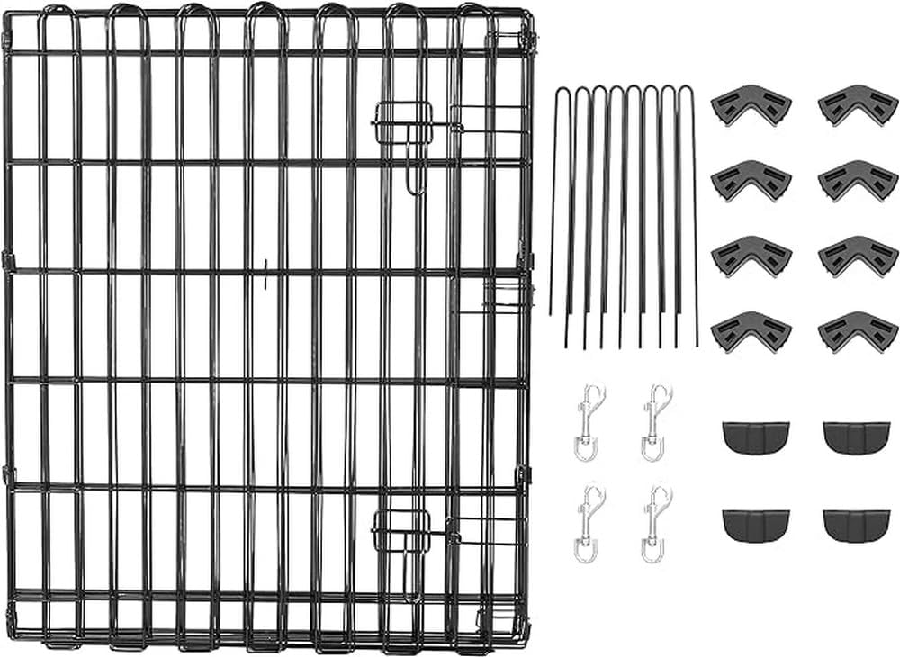 imageAmazon Basics Foldable Metal Exercise Playpen for Dogs IndoorOutdoor Portable Pet Pen Octagonal Single Door Extra Small 60 x 60 x 24 Inches Blackblack
