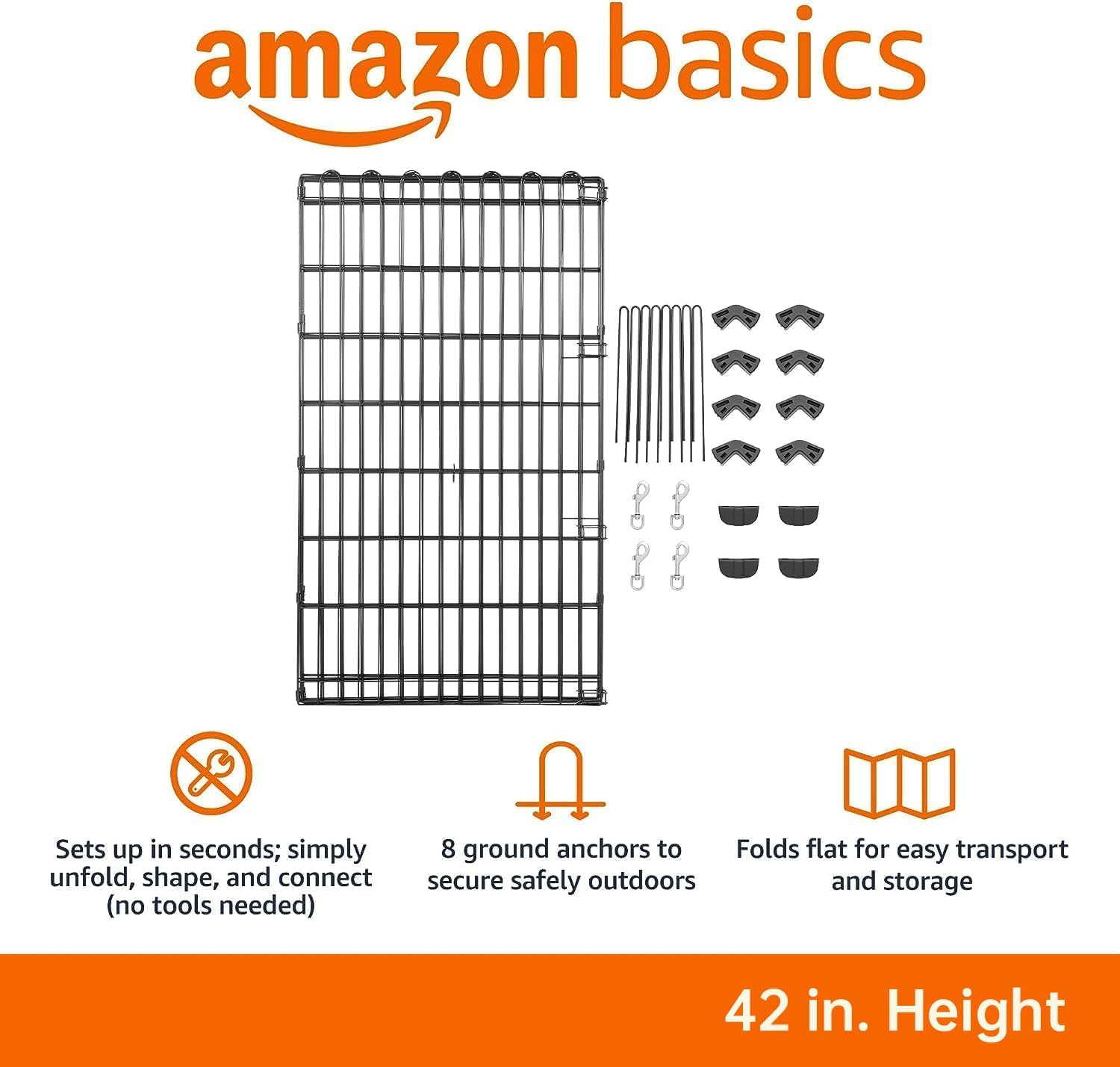 imageAmazon Basics Foldable Metal Exercise Playpen for Dogs IndoorOutdoor Portable Pet Pen Octagonal Single Door Extra Small 60 x 60 x 24 Inches Blackblack