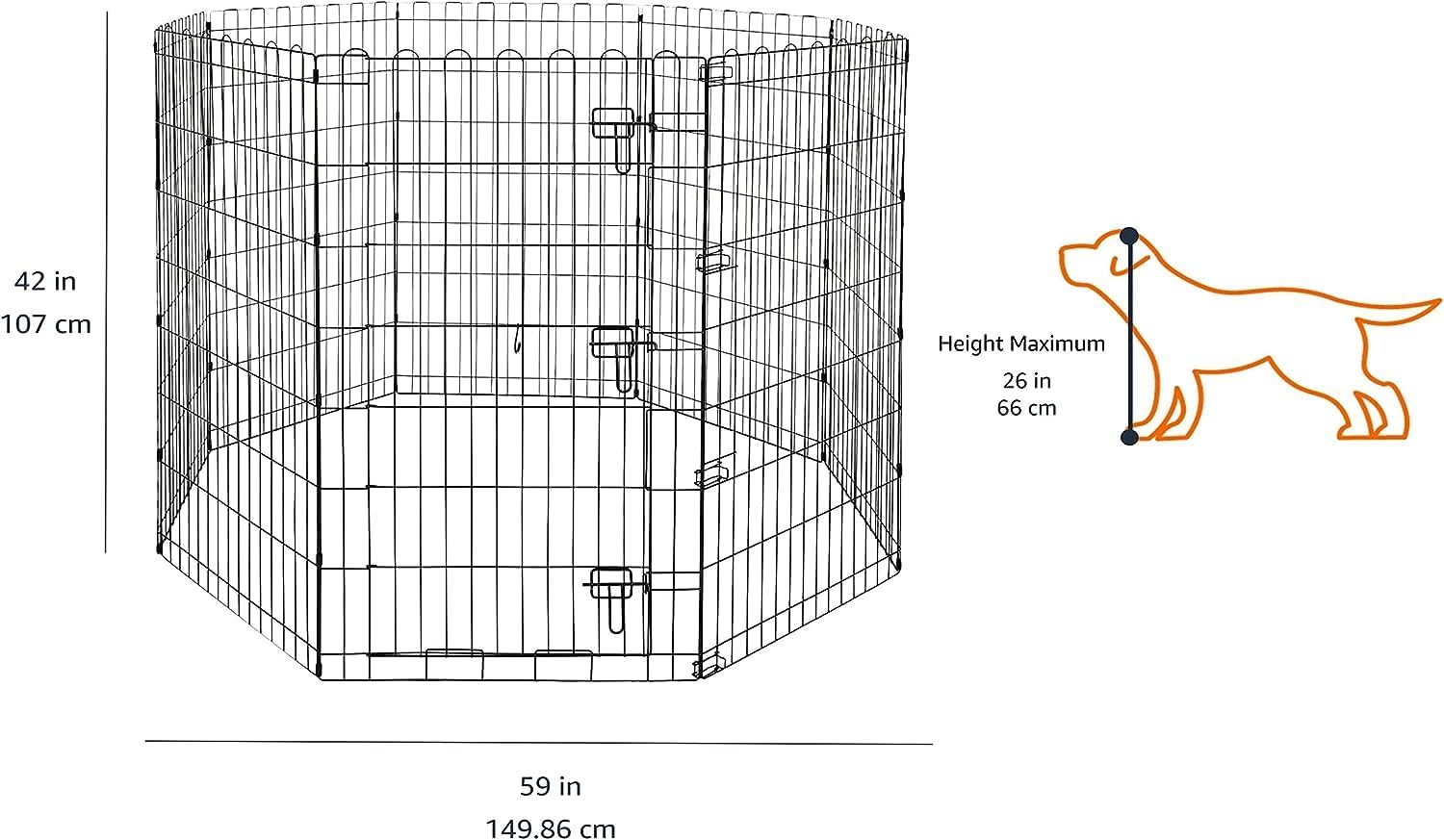 imageAmazon Basics Foldable Metal Exercise Playpen for Dogs IndoorOutdoor Portable Pet Pen Octagonal Single Door Extra Small 60 x 60 x 24 Inches Blackblack