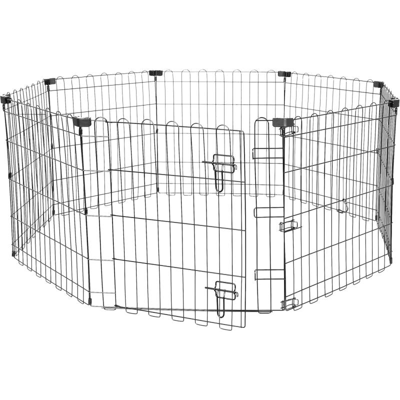 imageAmazon Basics Foldable Metal Exercise Playpen for Dogs IndoorOutdoor Portable Pet Pen Octagonal Single Door Extra Small 60 x 60 x 24 Inches Blackblack