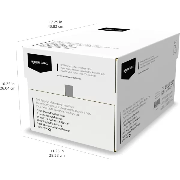 imageAmazon Basics  30 Recycled Multipurpose Copy Printer Paper 10 Reams 5000 Count 10 Packs of 500 85quot x 14quot White11 x 17