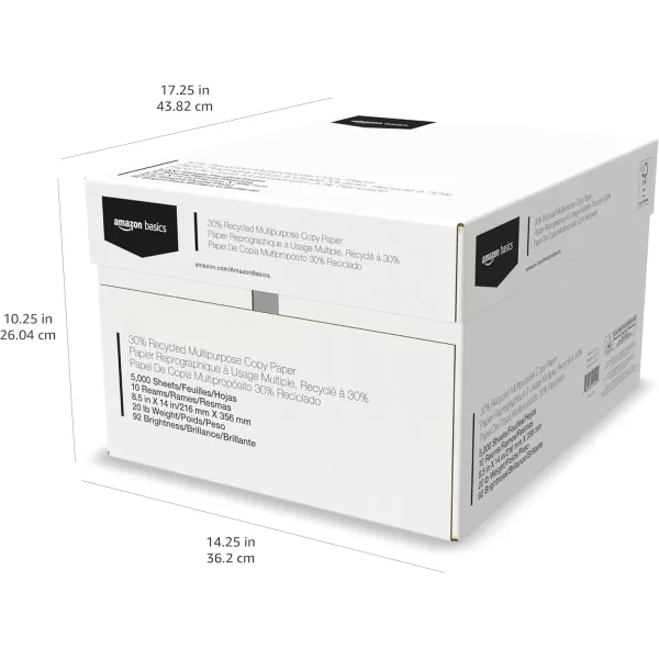 imageAmazon Basics  30 Recycled Multipurpose Copy Printer Paper 10 Reams 5000 Count 10 Packs of 500 85quot x 14quot White85 x 14