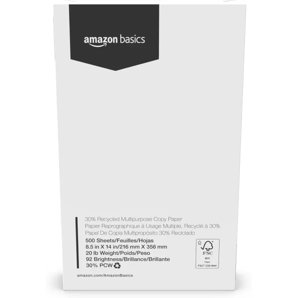 imageAmazon Basics  30 Recycled Multipurpose Copy Printer Paper 10 Reams 5000 Count 10 Packs of 500 85quot x 14quot White85 x 14