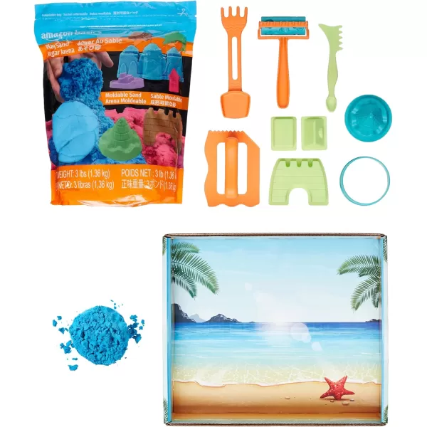 imageAmazon Basics 11 Piece Moldable Sensory Sand Toy Kit with Castle Molds and Tools 3lbs Blue Color for Kids Ages 3 and UpBlue