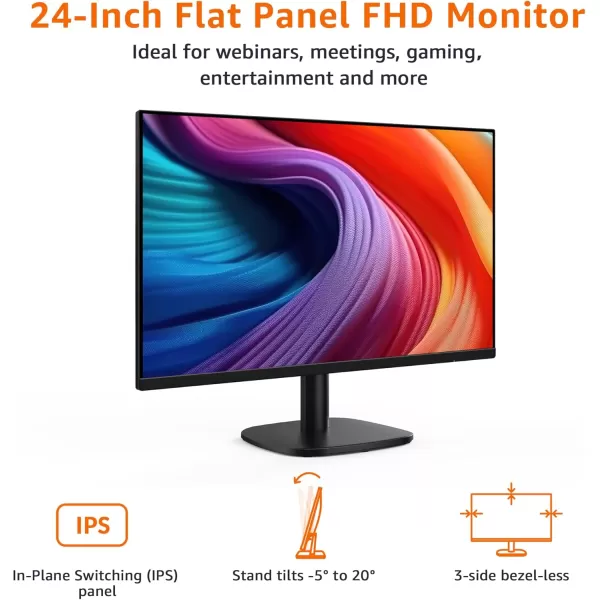 imageAmazon Basics 24 Inch Gaming Monitor FHD 1080P 165Hz VESA Compatible Adaptive sync 1ms Response Black100Hz