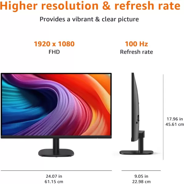 imageAmazon Basics 24 Inch Gaming Monitor FHD 1080P 165Hz VESA Compatible Adaptive sync 1ms Response Black100Hz
