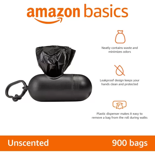 imageAmazon Basics Dog Poop Leak Proof Bags with Dispenser and Leash Clip Unscented 900 Count 60 Pack of 15 Black 13 x 9 Inch