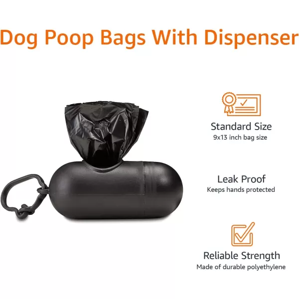 imageAmazon Basics Dog Poop Leak Proof Bags with Dispenser and Leash Clip Unscented 900 Count 60 Pack of 15 Black 13 x 9 Inch