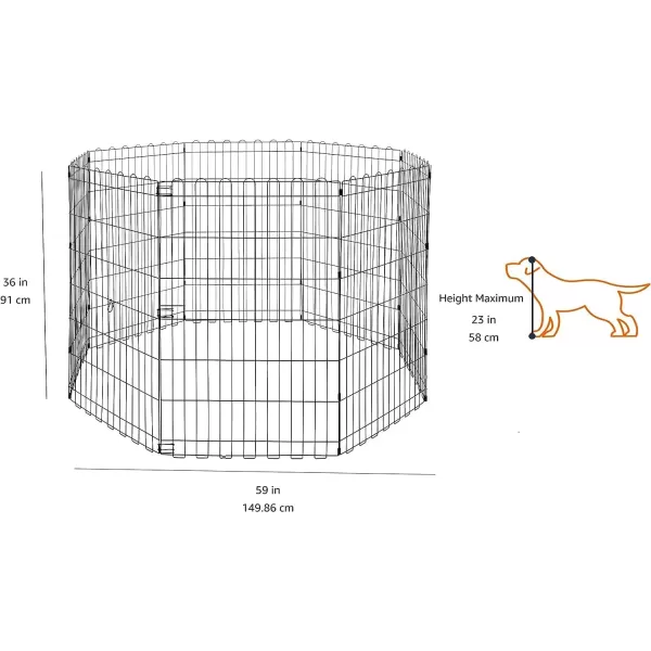 imageAmazon Basics Foldable Metal Exercise Playpen for Dogs IndoorOutdoor Portable Pet Pen Octagonal Single Door Extra Small 60 x 60 x 24 Inches Blackblack