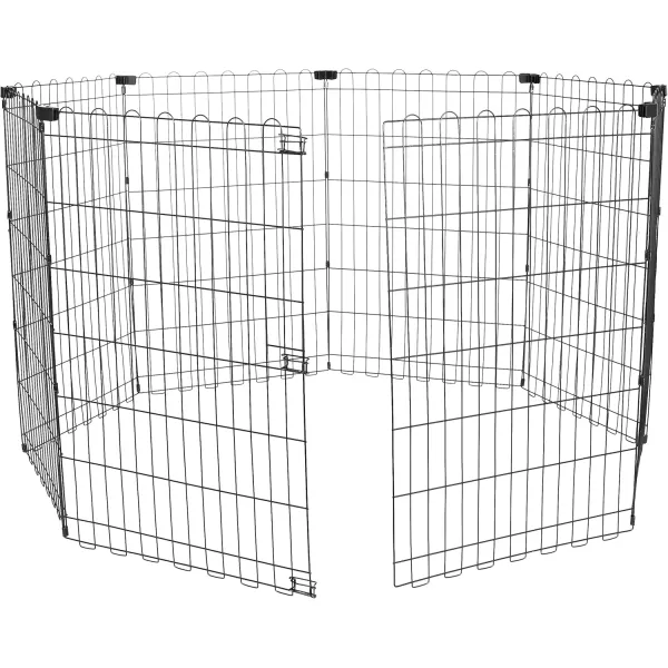 imageAmazon Basics Foldable Metal Exercise Playpen for Dogs IndoorOutdoor Portable Pet Pen Octagonal Single Door Extra Small 60 x 60 x 24 Inches Blackblack