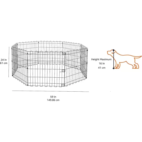 imageAmazon Basics Foldable Metal Exercise Playpen for Dogs IndoorOutdoor Portable Pet Pen Octagonal Single Door Extra Small 60 x 60 x 24 Inches Blackblack
