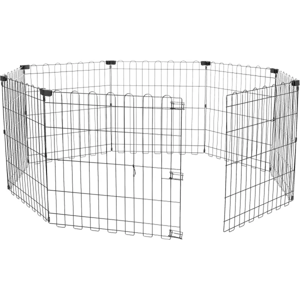 imageAmazon Basics Foldable Metal Exercise Playpen for Dogs IndoorOutdoor Portable Pet Pen Octagonal Single Door Extra Small 60 x 60 x 24 Inches Blackblack