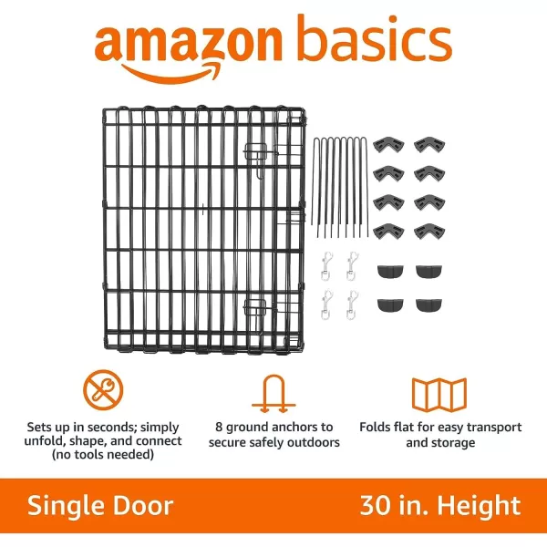 imageAmazon Basics Foldable Metal Exercise Playpen for Dogs IndoorOutdoor Portable Pet Pen Octagonal Single Door Extra Small 60 x 60 x 24 Inches Blackblack