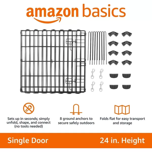 imageAmazon Basics Foldable Metal Exercise Playpen for Dogs IndoorOutdoor Portable Pet Pen Octagonal Single Door Extra Small 60 x 60 x 24 Inches Blackblack