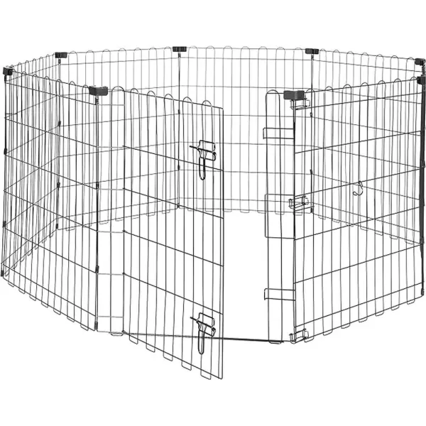 imageAmazon Basics Foldable Metal Exercise Playpen for Dogs IndoorOutdoor Portable Pet Pen Octagonal Single Door Extra Small 60 x 60 x 24 Inches Blackblack