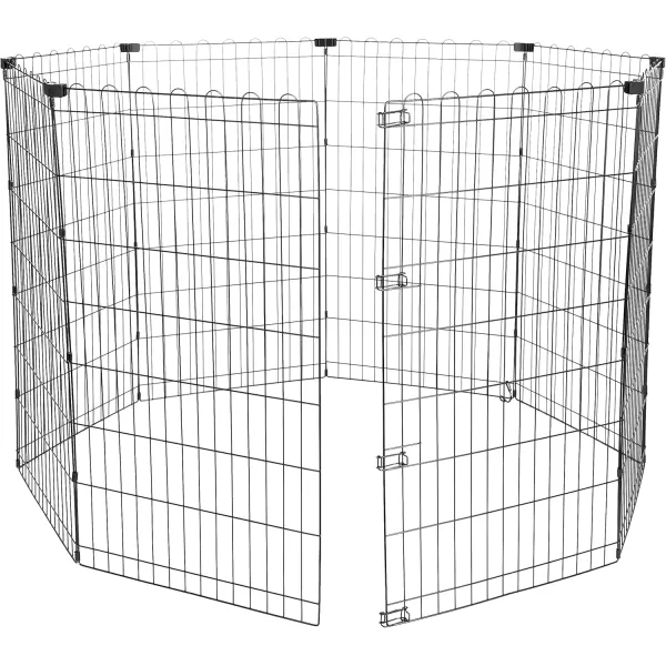 imageAmazon Basics Foldable Metal Exercise Playpen for Dogs IndoorOutdoor Portable Pet Pen Octagonal Single Door Extra Small 60 x 60 x 24 Inches Blackblack