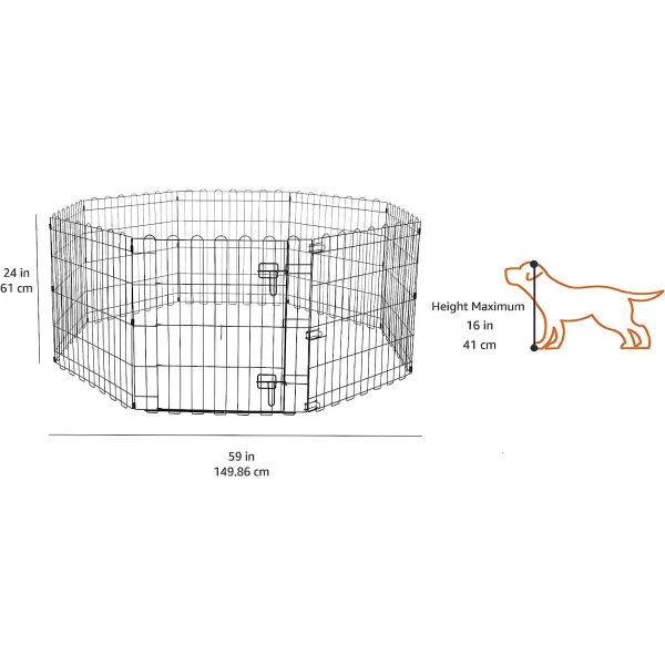 imageAmazon Basics Foldable Metal Exercise Playpen for Dogs IndoorOutdoor Portable Pet Pen Octagonal Single Door Extra Small 60 x 60 x 24 Inches Blackblack