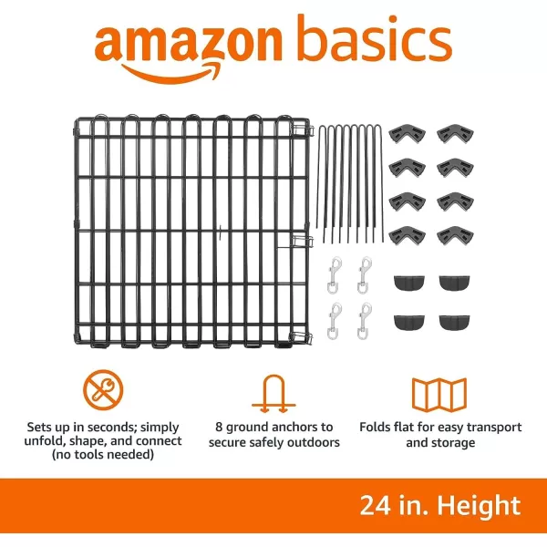 imageAmazon Basics Foldable Metal Exercise Playpen for Dogs IndoorOutdoor Portable Pet Pen Octagonal Single Door Extra Small 60 x 60 x 24 Inches Blackblack