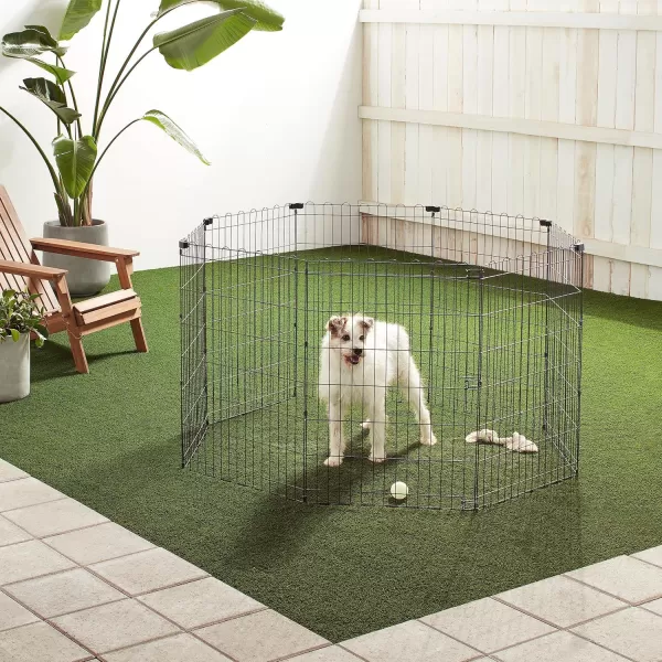 imageAmazon Basics Foldable Metal Exercise Playpen for Dogs IndoorOutdoor Portable Pet Pen Octagonal Single Door Extra Small 60 x 60 x 24 Inches Blackblack
