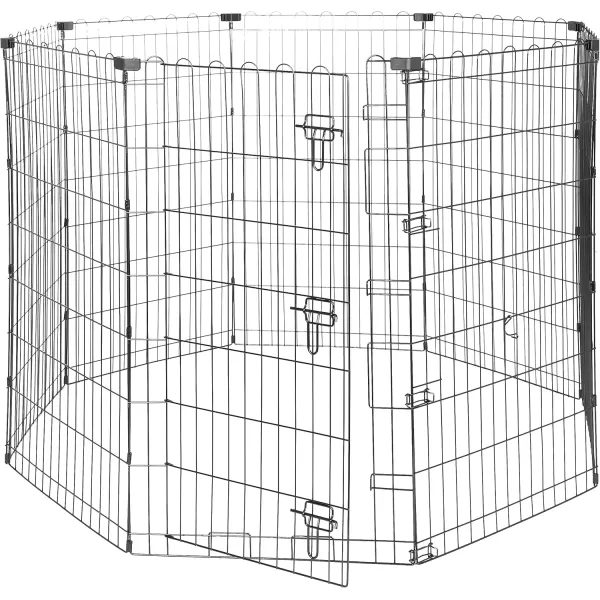imageAmazon Basics Foldable Metal Exercise Playpen for Dogs IndoorOutdoor Portable Pet Pen Octagonal Single Door Extra Small 60 x 60 x 24 Inches Blackblack