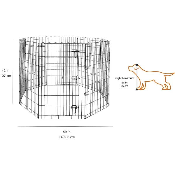 imageAmazon Basics Foldable Metal Exercise Playpen for Dogs IndoorOutdoor Portable Pet Pen Octagonal Single Door Extra Small 60 x 60 x 24 Inches Blackblack