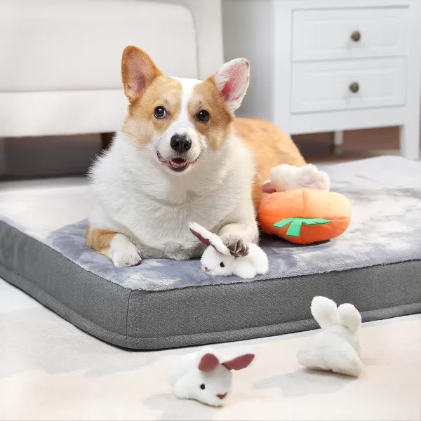 imageAmazon Basics Hide and Seek Squeaky Dog Plush Toy Rabbit and Carrot Orange and White 5 Pack