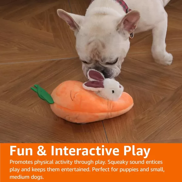 imageAmazon Basics Hide and Seek Squeaky Dog Plush Toy Rabbit and Carrot Orange and White 5 Pack