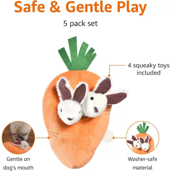 imageAmazon Basics Hide and Seek Squeaky Dog Plush Toy Rabbit and Carrot Orange and White 5 Pack