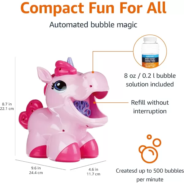 imageAmazon Basics Kids Outdoor Automatic Unicorn Bubble Blowing Machine With Solution Gift for Age 3Y Pink
