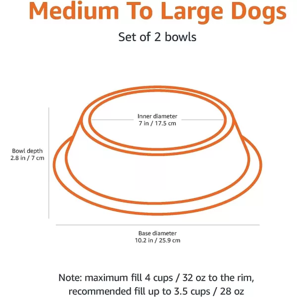 imageAmazon Basics Stainless Steel NonSkid Pet Dog Water And Food Bowl 2Pack 10 x 28 Inches Each Holds Up to 4 CupsStainless Steel