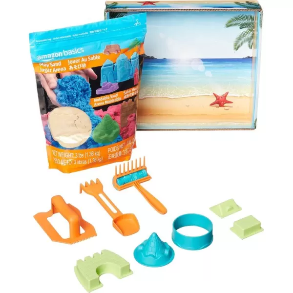 imageAmazon Basics 11 Piece Moldable Sensory Sand Toy Kit with Castle Molds and Tools 3lbs Blue Color for Kids Ages 3 and UpNatural Sand