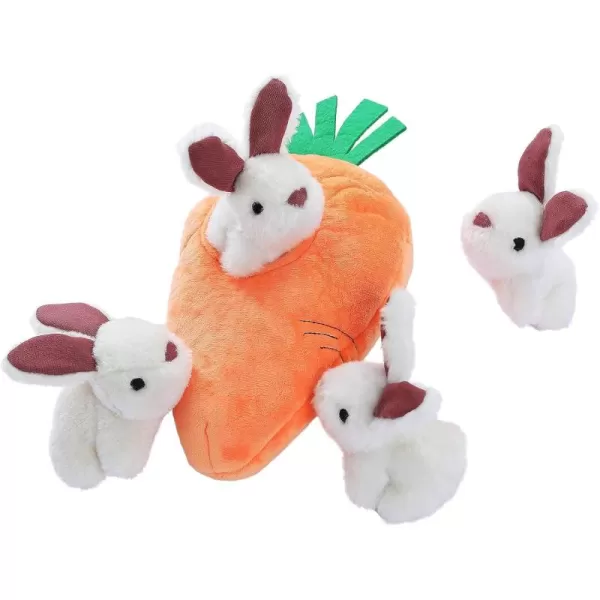 imageAmazon Basics Hide and Seek Squeaky Dog Plush Toy Rabbit and Carrot Orange and White 5 Pack
