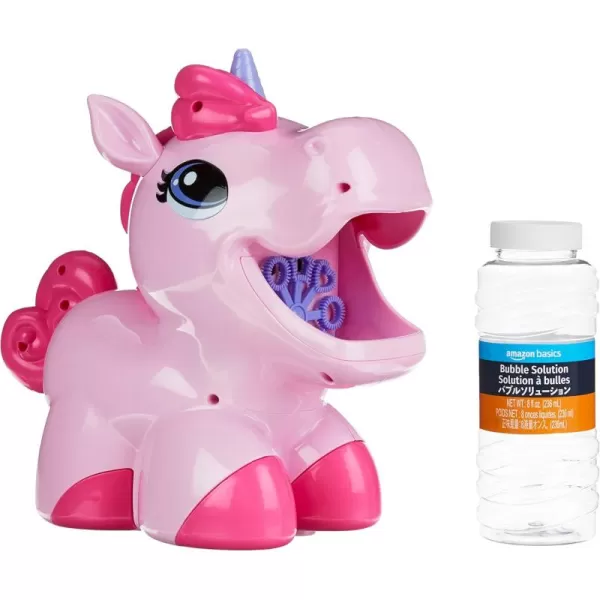 imageAmazon Basics Kids Outdoor Automatic Unicorn Bubble Blowing Machine With Solution Gift for Age 3Y Pink