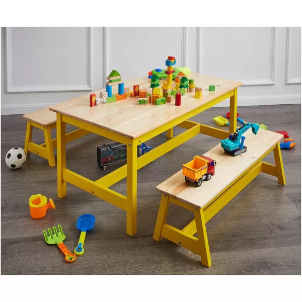imageAmazon Basics Indoor Kids Table and Bench Set Natural 3 Count Pack of 1Natural