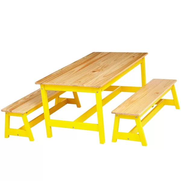 imageAmazon Basics Indoor Kids Table and Bench Set Natural 3 Count Pack of 1Natural