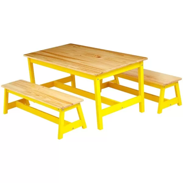 imageAmazon Basics Indoor Kids Table and Bench Set Natural 3 Count Pack of 1Natural