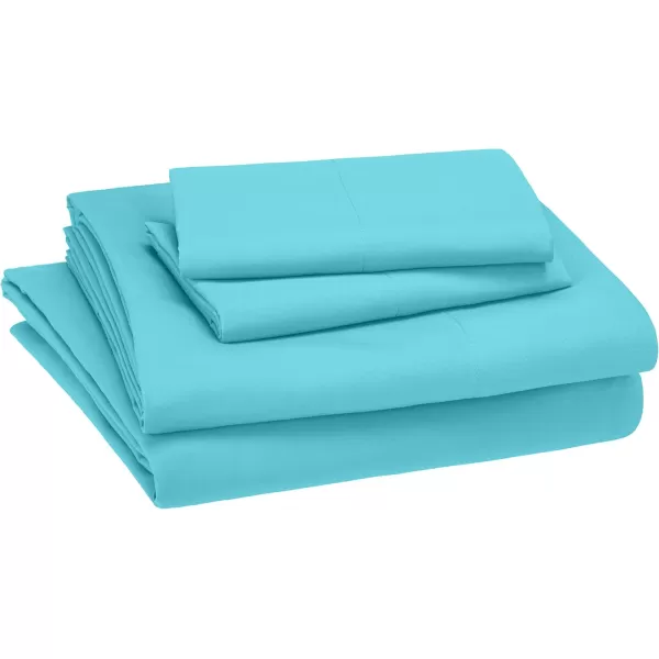 imageAmazon Basics Kids Soft EasyWash Lightweight Microfiber 3Piece Sheet Set Toddler Red SolidBright Aqua