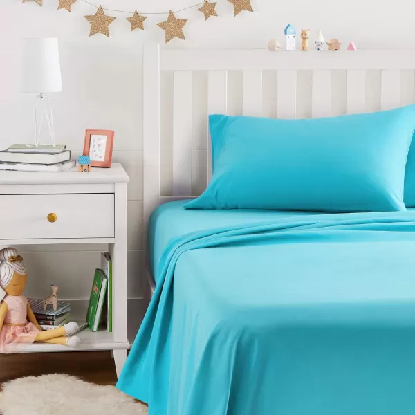 imageAmazon Basics Kids Soft EasyWash Lightweight Microfiber 3Piece Sheet Set Toddler Red SolidBright Aqua