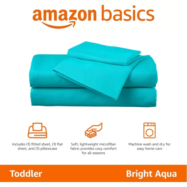 imageAmazon Basics Kids Soft EasyWash Lightweight Microfiber 3Piece Sheet Set Toddler Red SolidBright Aqua