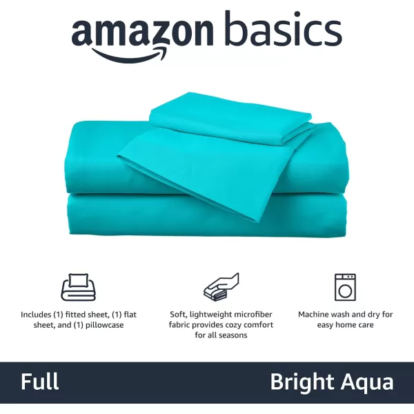 imageAmazon Basics Kids Soft EasyWash Lightweight Microfiber 3Piece Sheet Set Toddler Red SolidBright Aqua