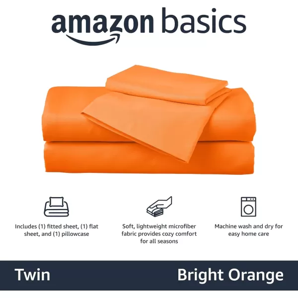 imageAmazon Basics Kids Soft EasyWash Lightweight Microfiber 3Piece Sheet Set Toddler Red SolidBright Orange
