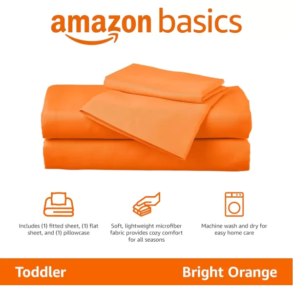 imageAmazon Basics Kids Soft EasyWash Lightweight Microfiber 3Piece Sheet Set Toddler Red SolidBright Orange