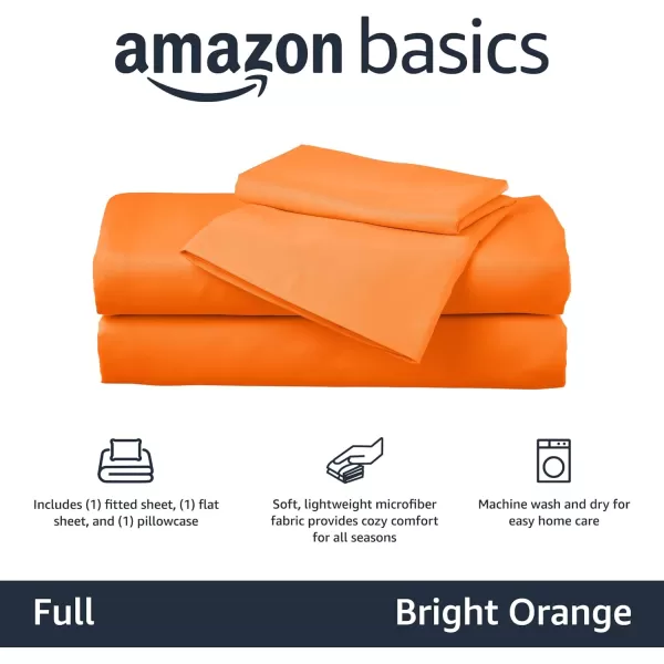 imageAmazon Basics Kids Soft EasyWash Lightweight Microfiber 3Piece Sheet Set Toddler Red SolidBright Orange